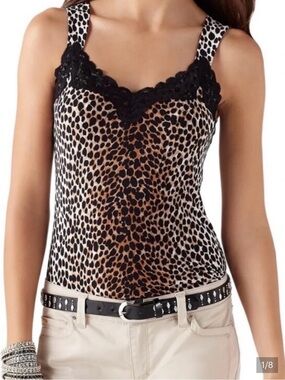 WHBM Leopard Print Lace-Trim Camisole